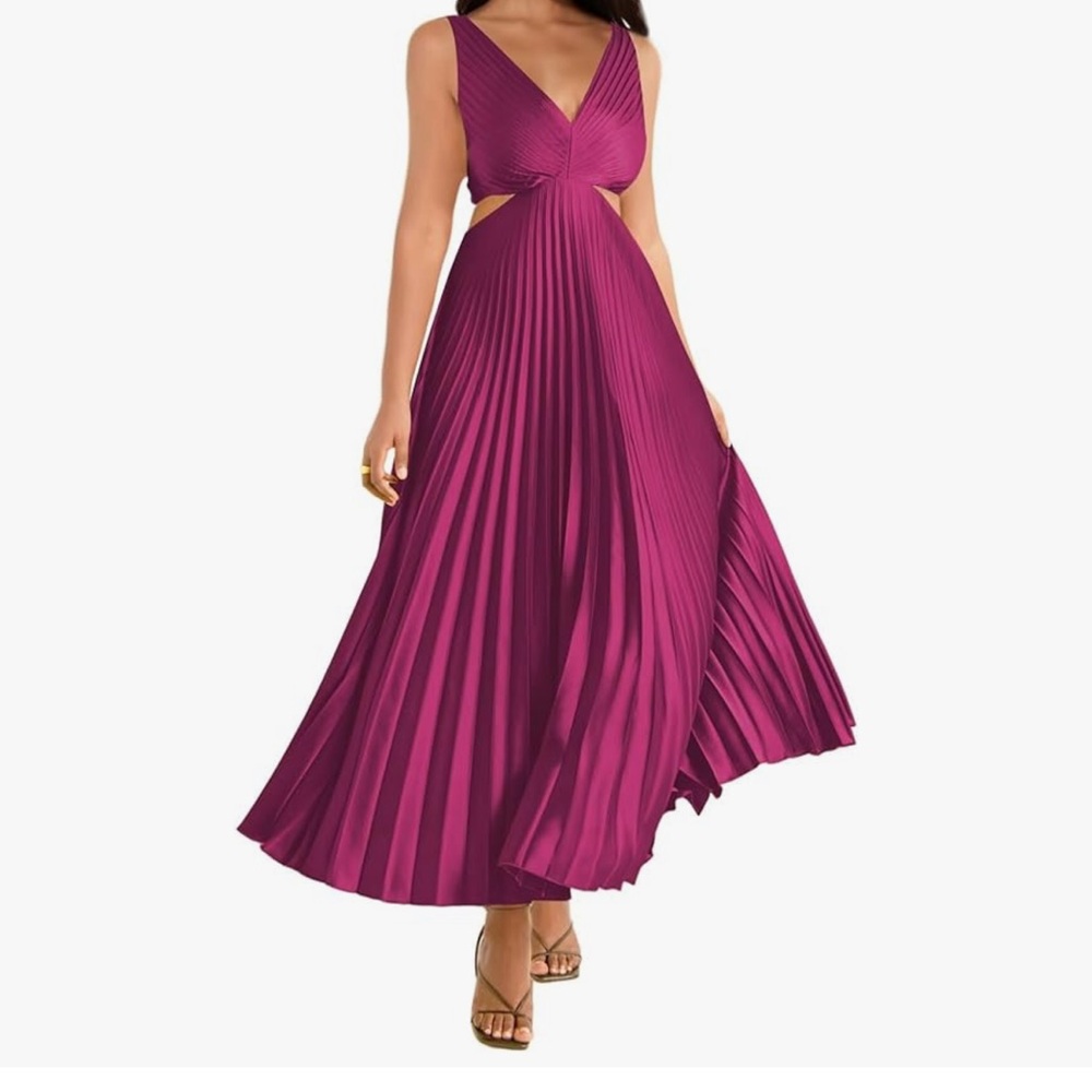 NEW Fuchsia Floor Length Pleated Dress with Cutouts